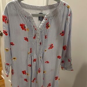 Old Navy Striped Dress with Red and Yellow Floral Pattern